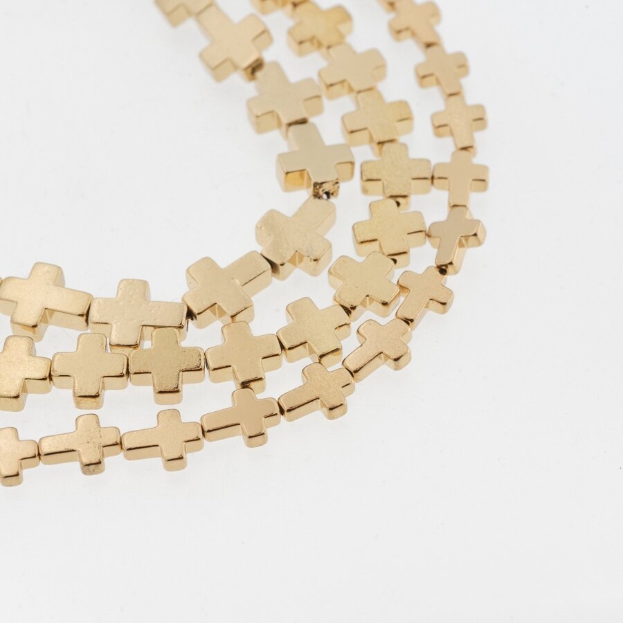 Hematite, Reconstituted, Electroplated, Cross Bead, Gold, 39-40 cm/strand, 4x4 mm Hematite, Reconstituted, Electroplated, Cross Bead, Gold, 39-40 cm/strand, 4x4 mm