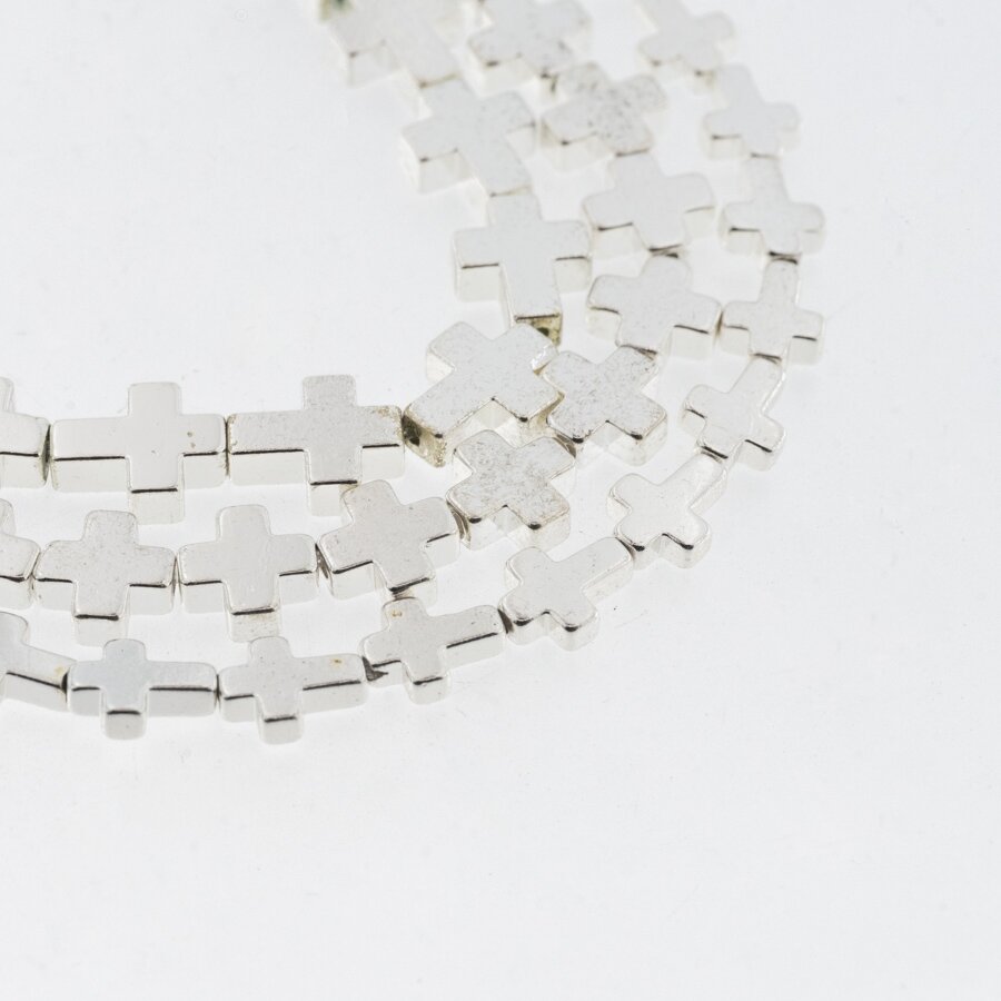 Hematite, Reconstituted, Electroplated, Cross Bead, Silver, 39-40 cm/strand, 4x4 mm Hematite, Reconstituted, Electroplated, Cross Bead, Silver, 39-40 cm/strand, 4x4 mm