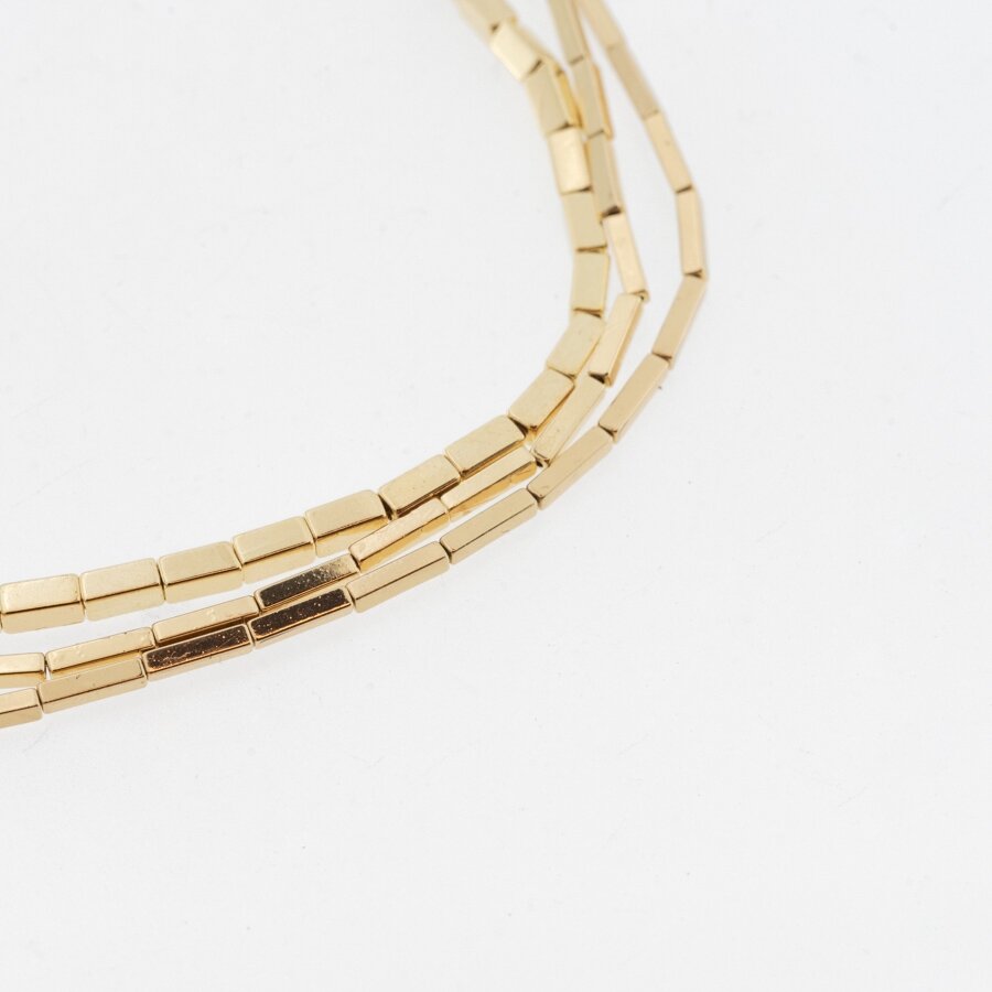Hematite, Reconstituted, Electroplated, Square Tube Bead, Gold, 39-40 cm/strand, 1x3 mm Hematite, Reconstituted, Electroplated, Square Tube Bead, Gold, 39-40 cm/strand, 1x3 mm