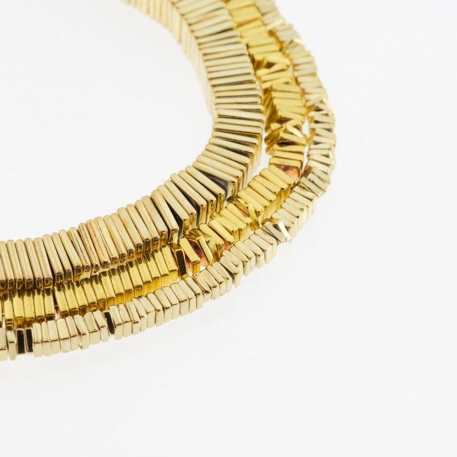 Hematite, Reconstituted, Electroplated, Square Rondelle Bead, Yellow Gold, 39-40 cm/strand, 2x1 mm Hematite, Reconstituted, Electroplated, Square Rondelle Bead, Yellow Gold, 39-40 cm/strand, 2x1 mm