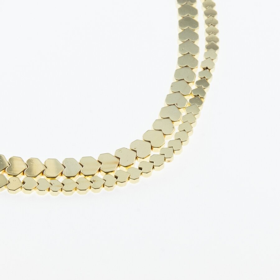 Hematite, Reconstituted, Electroplated, Flat Heart Bead, Extra Light Gold, 39-40 cm/strand, 4, 6 mm Hematite, Reconstituted, Electroplated, Flat Heart Bead, Extra Light Gold, 39-40 cm/strand, 4, 6 mm