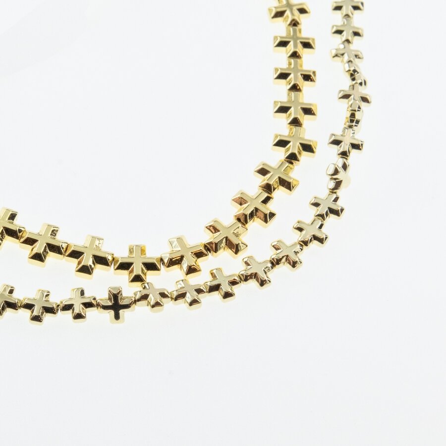 Hematite, Reconstituted, Electroplated, Carved Cross Bead, Extra Light Gold, 39-40 cm/strand, 6x6, 8x8 mm Hematite, Reconstituted, Electroplated, Carved Cross Bead, Extra Light Gold, 39-40 cm/strand, 6x6, 8x8 mm