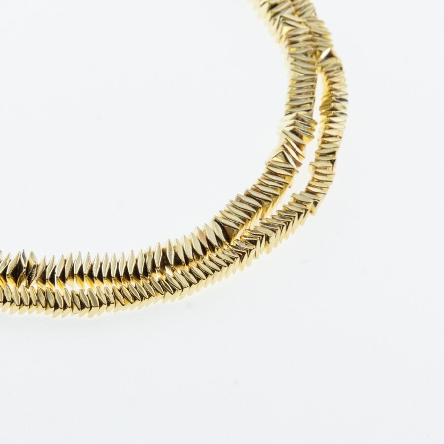 Hematite, Reconstituted, Electroplated, Bended Square Rondelle Bead, Extra Light Gold, 39-40 cm/strand, 2x1, 3x1, 4x1 mm Hematite, Reconstituted, Electroplated, Bended Square Rondelle Bead, Extra Light Gold, 39-40 cm/strand, 2x1, 3x1, 4x1 mm