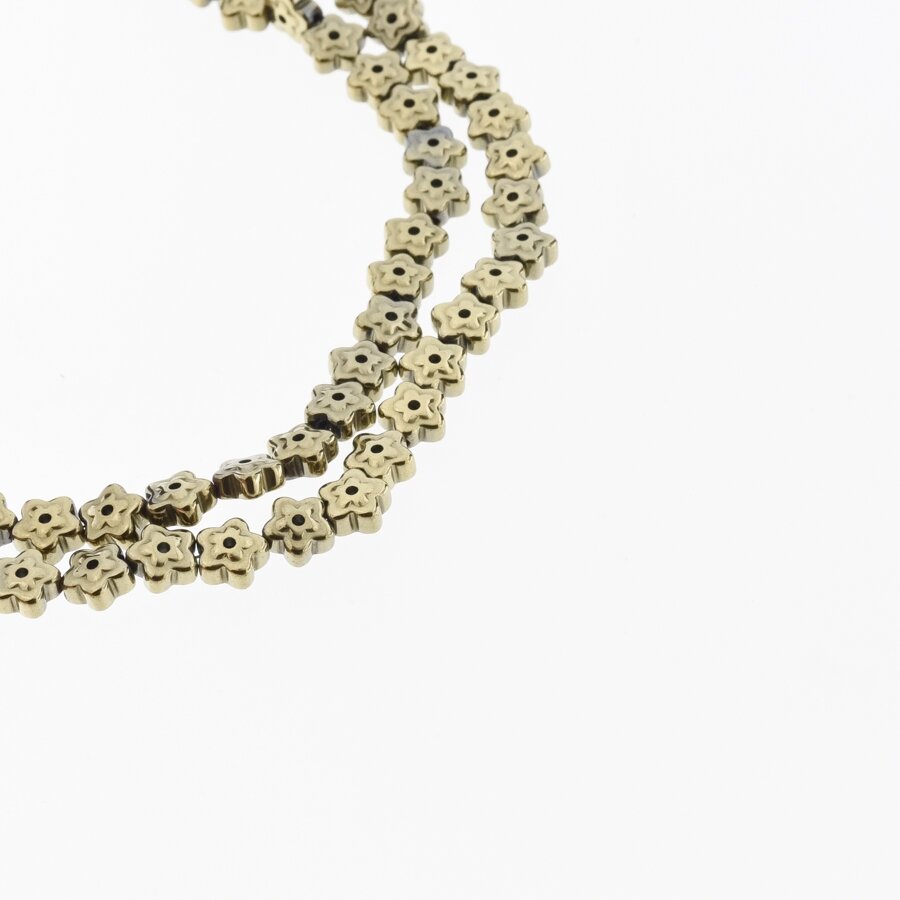 Hematite, Reconstituted, Flower Bead, Two Ways Drilled, Khaki Gold, 39-40 cm/strand, 6x3 mm Hematite, Reconstituted, Flower Bead, Two Ways Drilled, Khaki Gold, 39-40 cm/strand, 6x3 mm