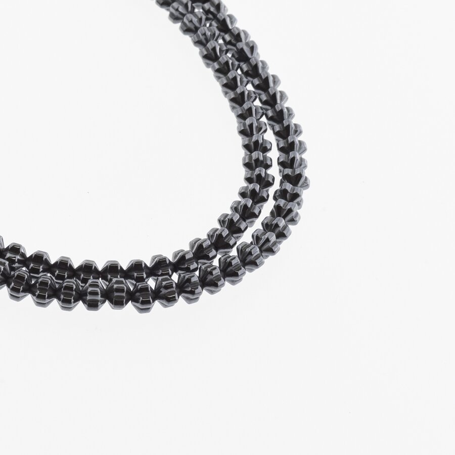 Hematite, Reconstituted, Lantern Flower Rondelle Bead, Black, 39-40 cm/strand, 4x3 mm Hematite, Reconstituted, Lantern Flower Rondelle Bead, Black, 39-40 cm/strand, 4x3 mm