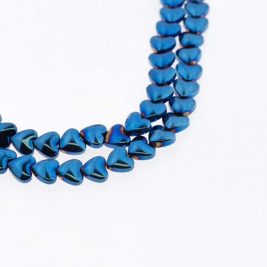 Hematite, Reconstituted, Puffed Heart Bead, Blue, 39-40 cm/strand, 6 mm Hematite, Reconstituted, Puffed Heart Bead, Blue, 39-40 cm/strand, 6 mm