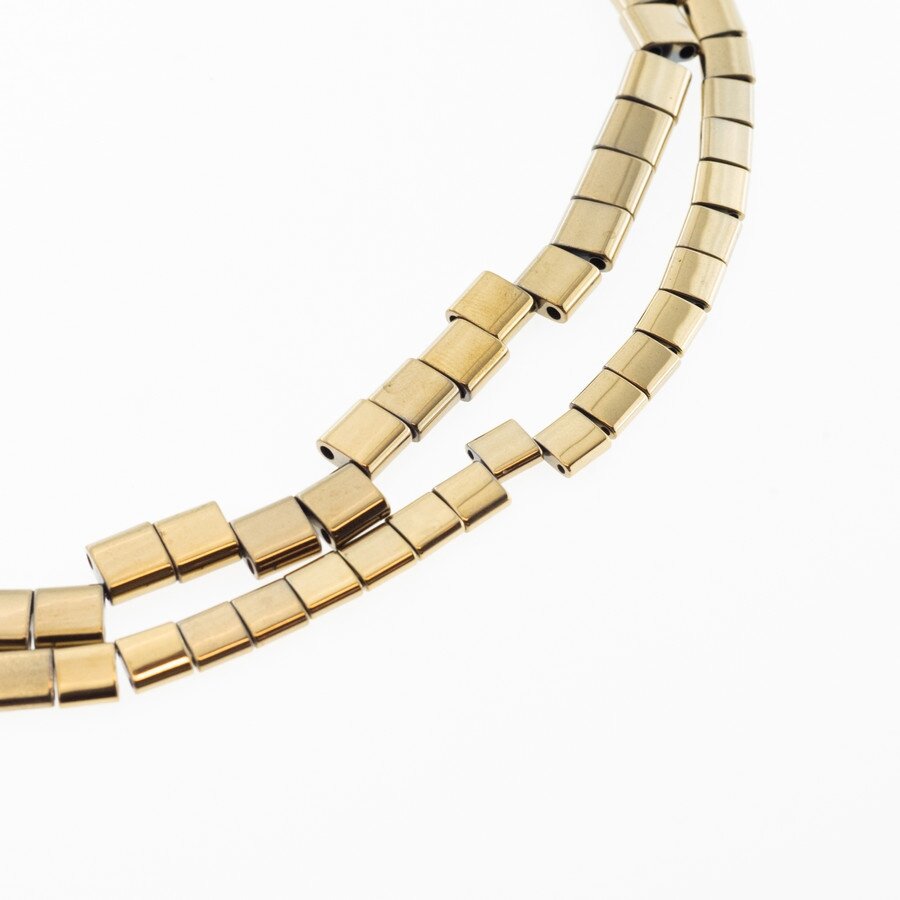 Hematite, Reconstituted, Puffed Square Bead, Double Drilled, Khaki Gold, 39-40 cm/strand, 5x5x2, 6x6x3 mm Hematite, Reconstituted, Puffed Square Bead, Double Drilled, Khaki Gold, 39-40 cm/strand, 5x5x2, 6x6x3 mm
