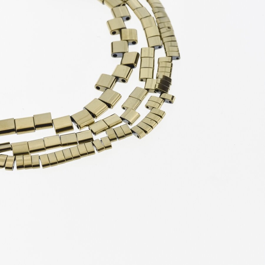 Hematite, Reconstituted, Puffed Rectangular Bead, Double Drilled, Khaki Gold, 39-40 cm/strand, 5x2x2, 6x1x3, 6x2x3, 12x20x6 mm Hematite, Reconstituted, Puffed Rectangular Bead, Double Drilled, Khaki Gold, 39-40 cm/strand, 5x2x2, 6x1x3, 6x2x3, 12x20x6 mm
