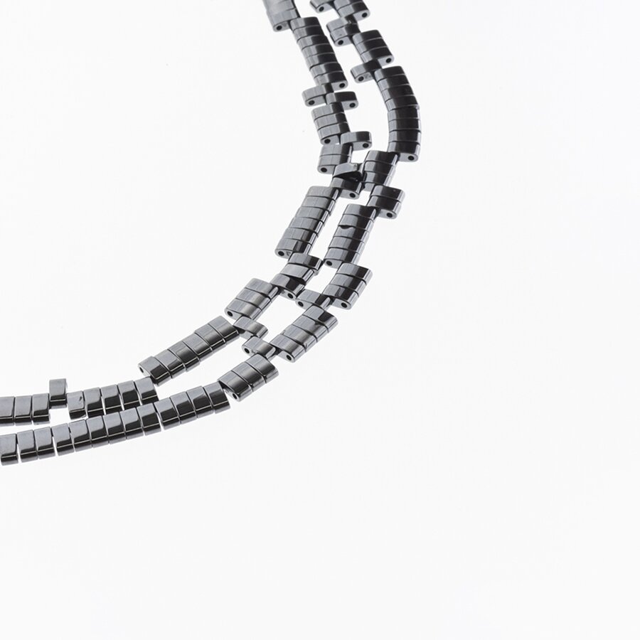 Hematite, Reconstituted, Puffed Rectangular Bead, Double Drilled, Black, 39-40 cm/strand, 5x2x2 mm Hematite, Reconstituted, Puffed Rectangular Bead, Double Drilled, Black, 39-40 cm/strand, 5x2x2 mm