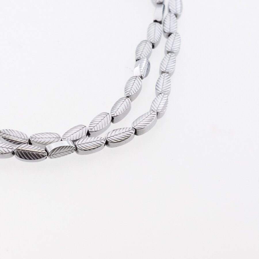 Hematyt, odzyskany, wyrzeźbiony kształt liścia, niklu kolor, 39-40 cm/sznur, 4x8 mm Hematyt, odzyskany, wyrzeźbiony kształt liścia, niklu kolor, 39-40 cm/sznur, 4x8 mm
