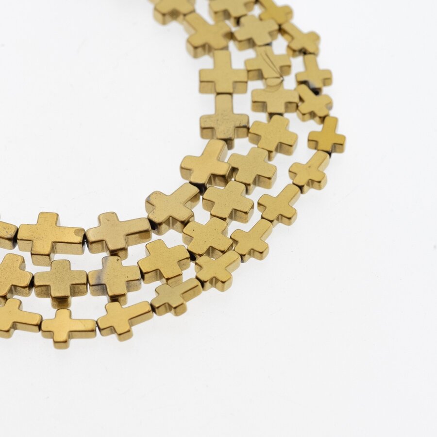 Hematite, Reconstituted, Cross Bead, Dark Gold, 39-40 cm/strand, 4x4 mm Hematite, Reconstituted, Cross Bead, Dark Gold, 39-40 cm/strand, 4x4 mm