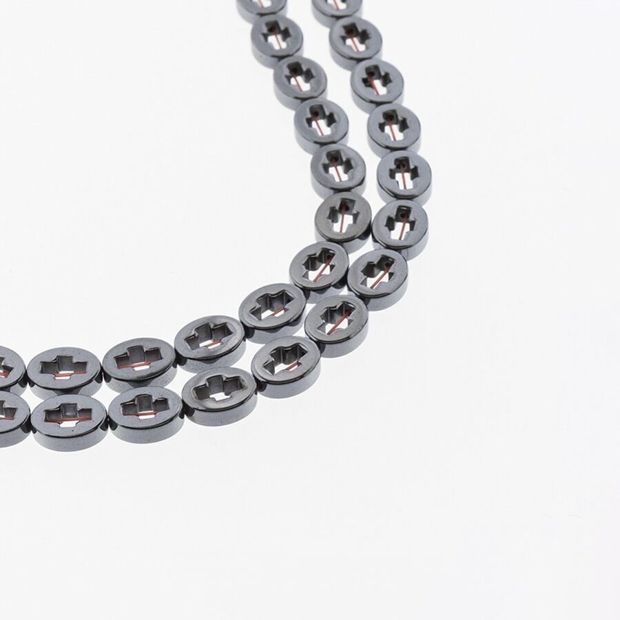 Hematite, Reconstituted, Cross in Oval Bead, Black, 39-40 cm/strand, 8x10 mm
