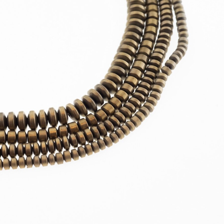 Hematite, Reconstituted, Matte Abacus Rondelle Bead, Khaki Gold, 39-40 cm/strand, 3x2, 4x1.5, 4x2, 4x3, 6x2, 6x3, 6x4, 8x3, 8x4, 10x3, 12x3 mm Hematite, Reconstituted, Matte Abacus Rondelle Bead, Khaki Gold, 39-40 cm/strand, 3x2, 4x1.5, 4x2, 4x3, 6x2, 6x3, 6x4, 8x3, 8x4, 10x3, 12x3 mm