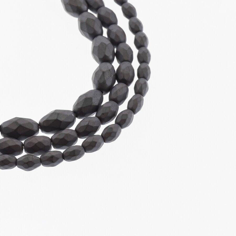 Hematite, Reconstituted, Matte Faceted Oval Bead, Black, 39-40 cm/strand, 3x5 mm Hematite, Reconstituted, Matte Faceted Oval Bead, Black, 39-40 cm/strand, 3x5 mm