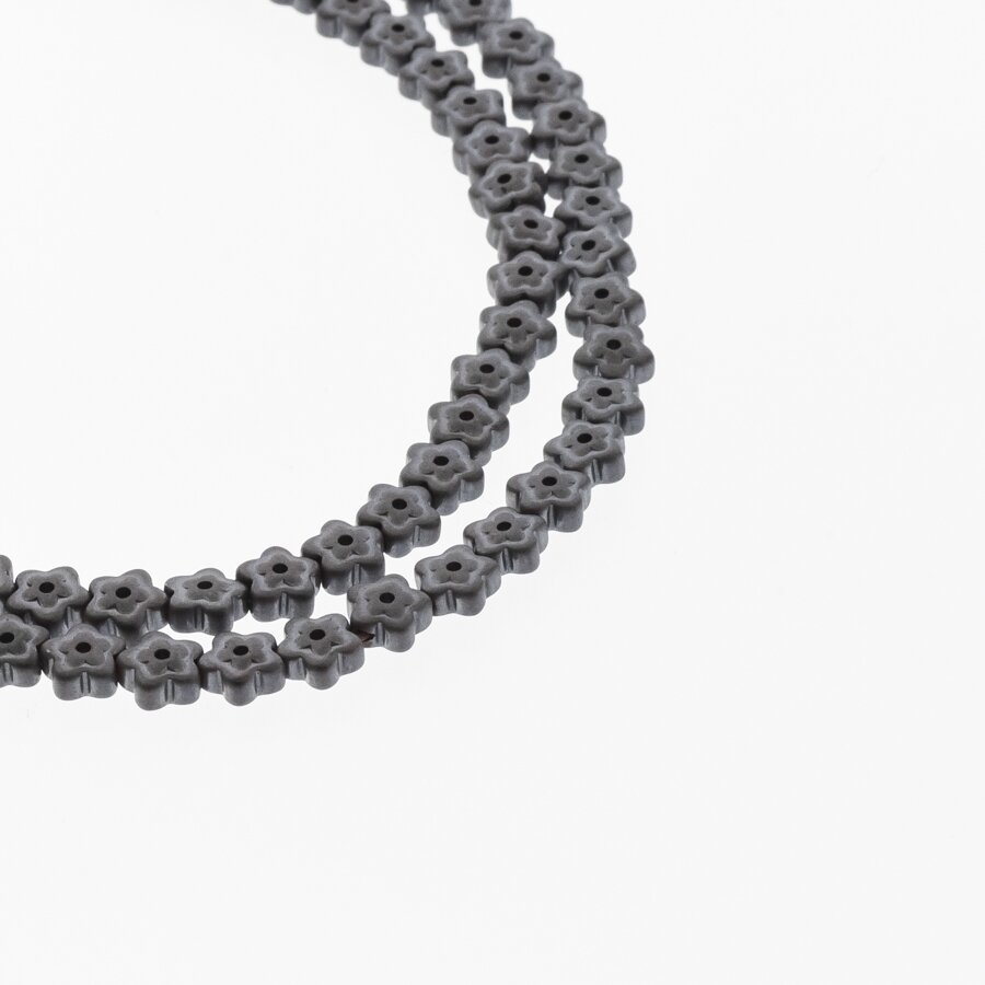Hematite, Reconstituted, Matte Flower Bead, Two Ways Drilled, Black, 39-40 cm/strand, 6x3 mm Hematite, Reconstituted, Matte Flower Bead, Two Ways Drilled, Black, 39-40 cm/strand, 6x3 mm