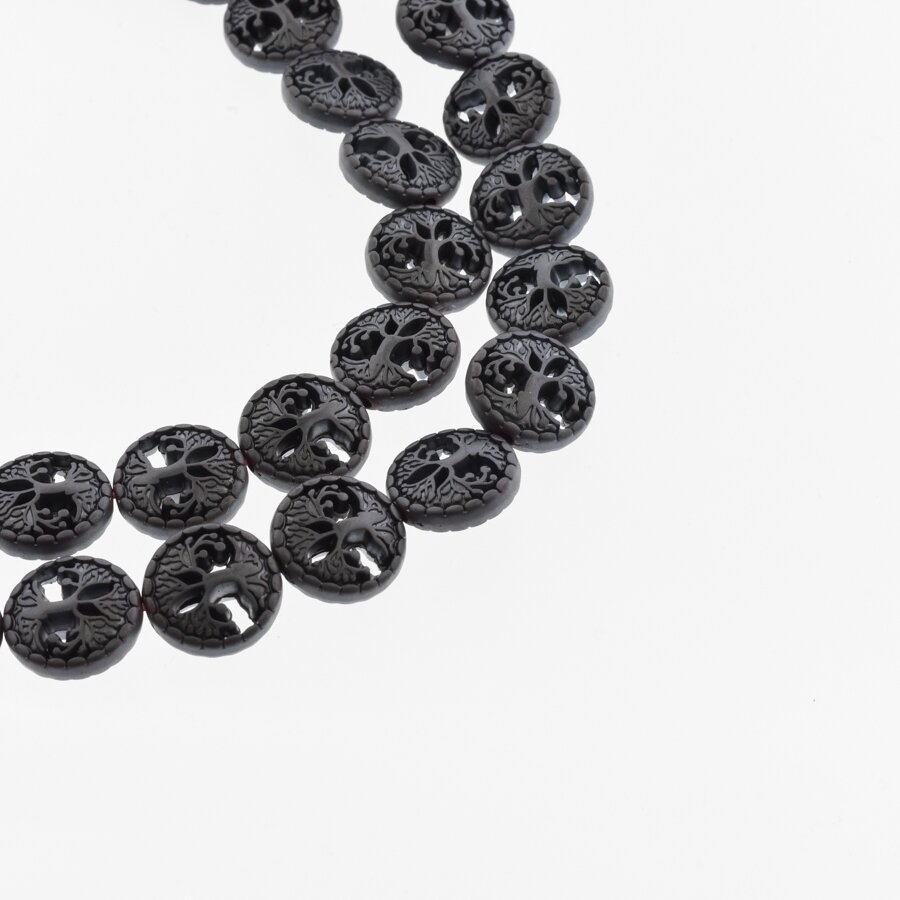 Hematite, Reconstituted, Matte Hollow Tree of Life Bead, Black, 39-40 cm/strand, 12 mm Hematite, Reconstituted, Matte Hollow Tree of Life Bead, Black, 39-40 cm/strand, 12 mm