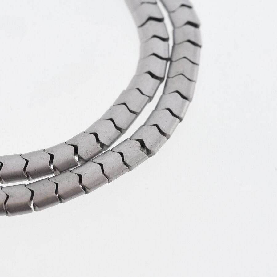 Hematite, Reconstituted, Matte Puffed "W" Bead, Nickel Grey, 39-40 cm/strand, 6x4 mm
