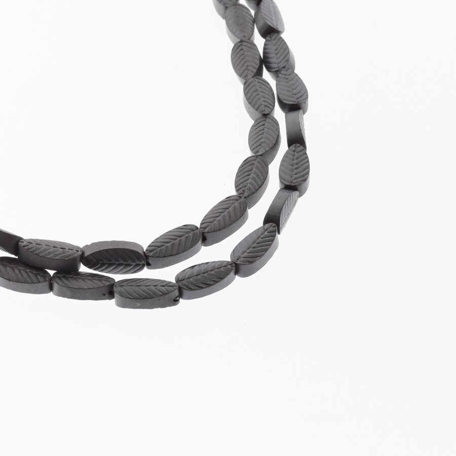 Hematite, Reconstituted, Matte Carved Leaf Bead, Black, 39-40 cm/strand, 4x8 mm Hematite, Reconstituted, Matte Carved Leaf Bead, Black, 39-40 cm/strand, 4x8 mm