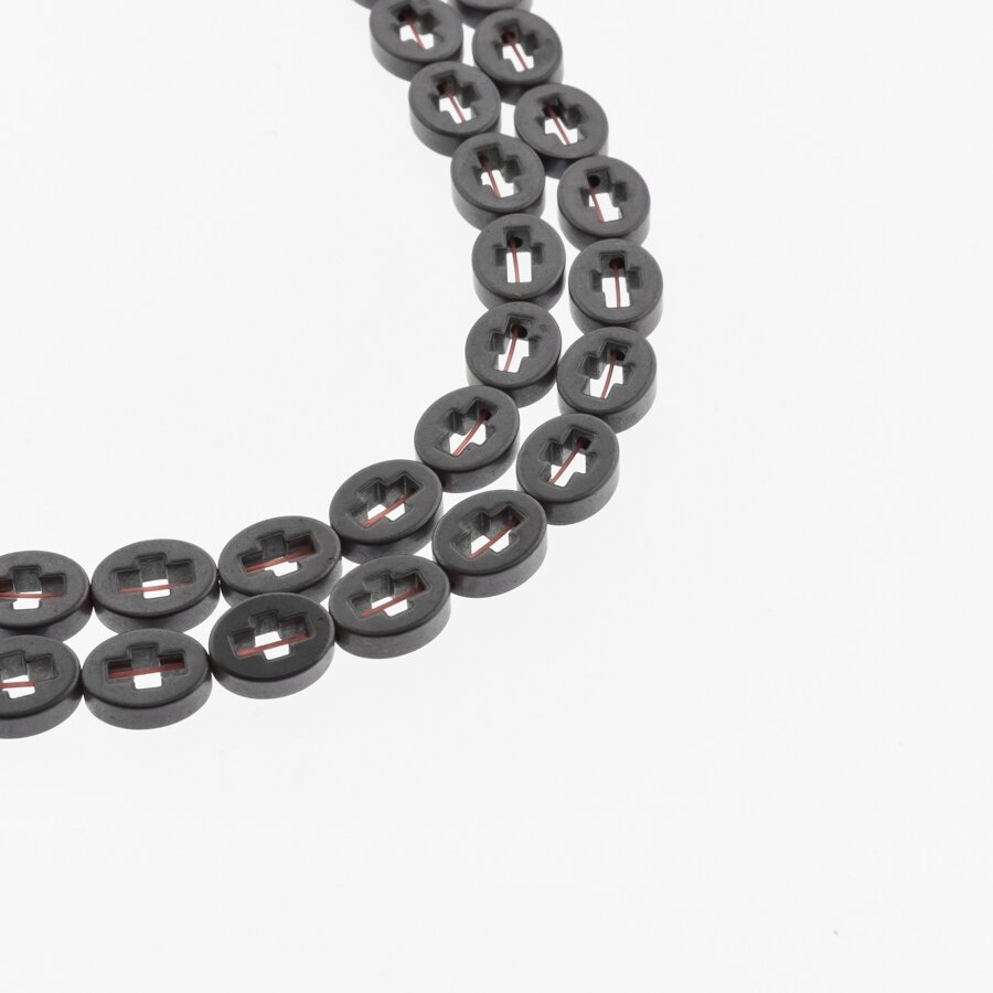 Hematite, Reconstituted, Matte Cross in Oval Bead, Black, 39-40 cm/strand, 8x10 mm Hematite, Reconstituted, Matte Cross in Oval Bead, Black, 39-40 cm/strand, 8x10 mm