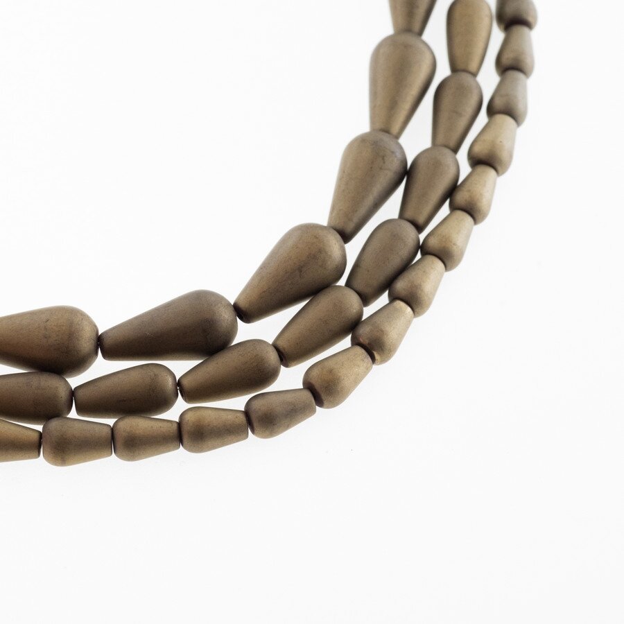 Hematite, Reconstituted, Matte Teardrop Bead, Khaki Gold, 39-40 cm/strand, 5x8 mm Hematite, Reconstituted, Matte Teardrop Bead, Khaki Gold, 39-40 cm/strand, 5x8 mm