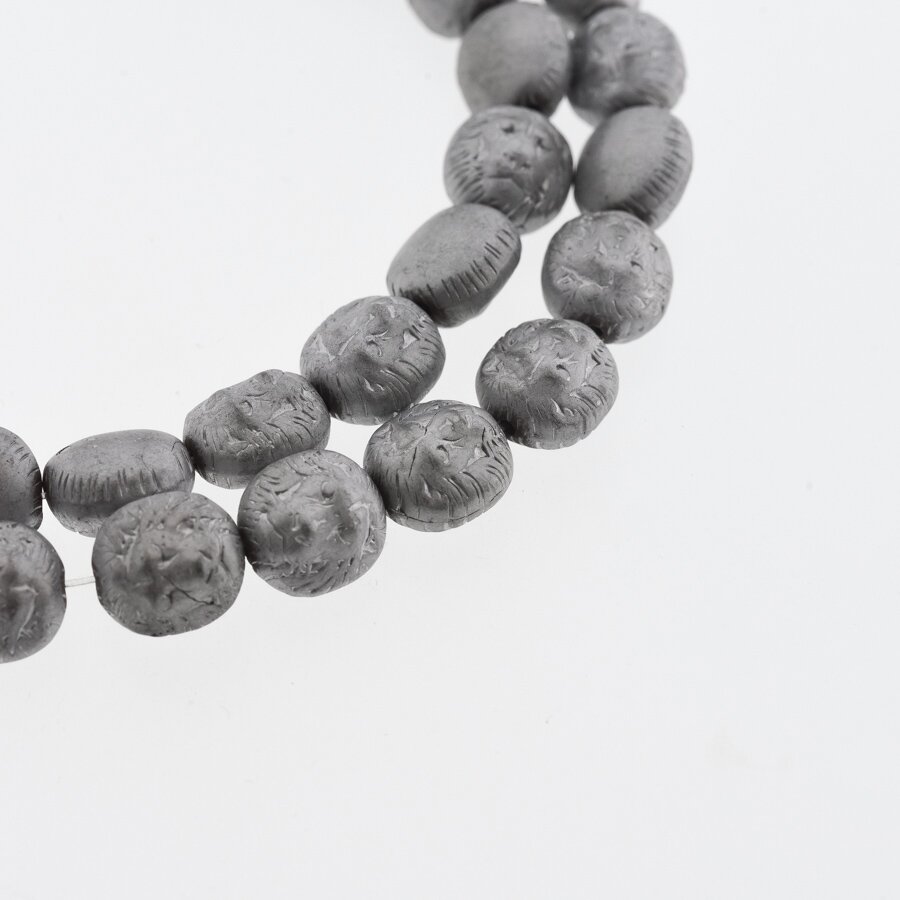 Hematite, Reconstituted, Matte Lion Head Bead, Nickel Grey, 39-40 cm/strand, 8x10 mm Hematite, Reconstituted, Matte Lion Head Bead, Nickel Grey, 39-40 cm/strand, 8x10 mm