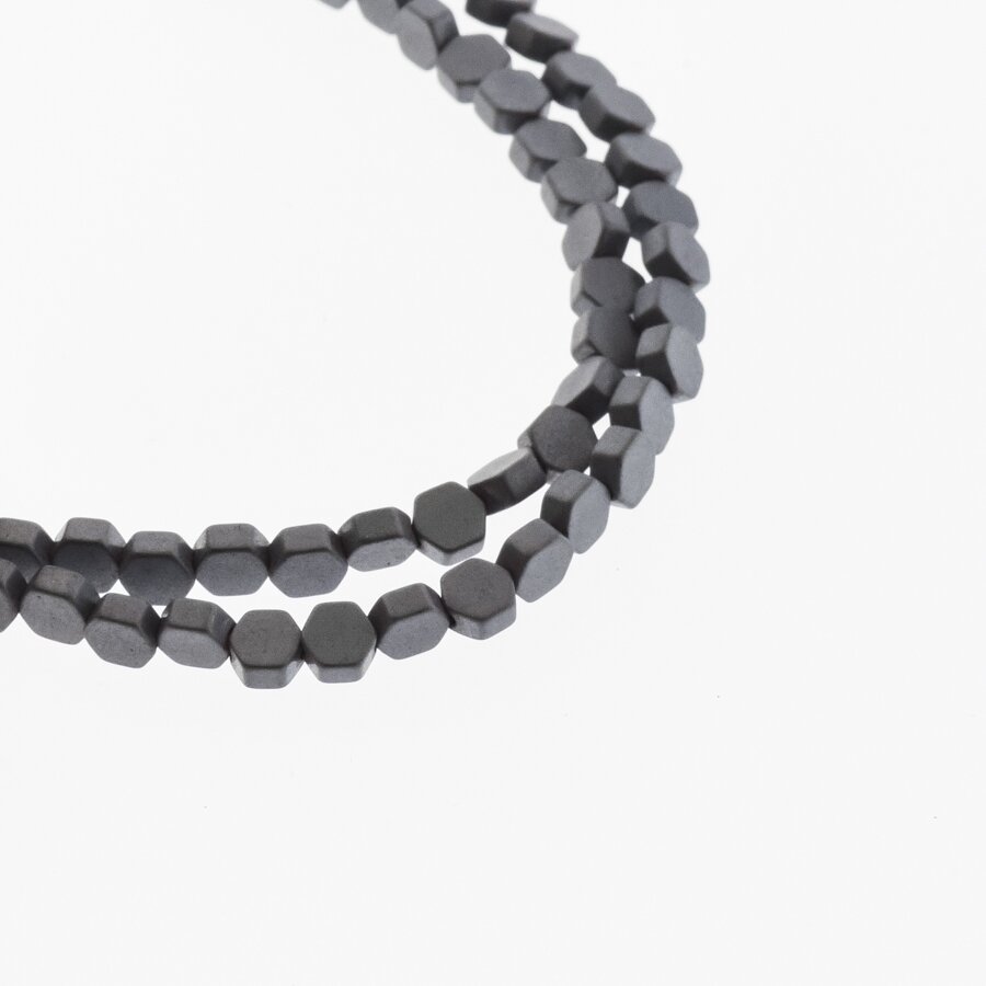 Hematite, Reconstituted, Matte Flat Hexagon Bead, Black, 39-40 cm/strand, 3x5 mm Hematite, Reconstituted, Matte Flat Hexagon Bead, Black, 39-40 cm/strand, 3x5 mm