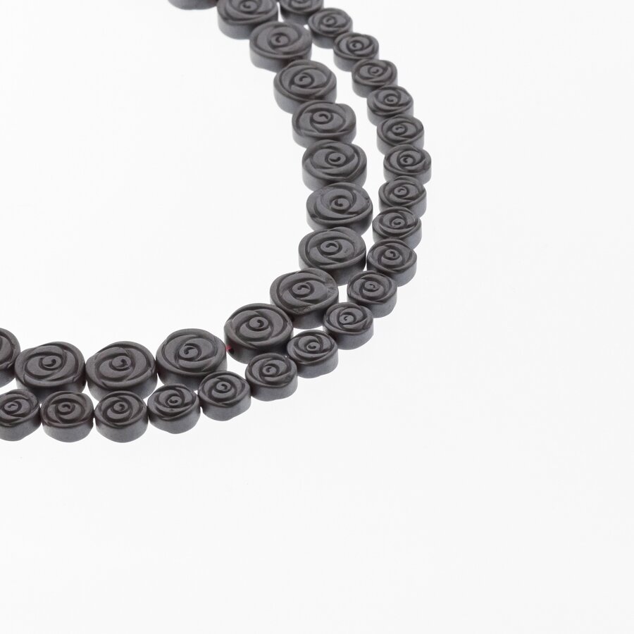 Hematite, Reconstituted, Matte Rose Bead, Black, 39-40 cm/strand, 6 mm Hematite, Reconstituted, Matte Rose Bead, Black, 39-40 cm/strand, 6 mm