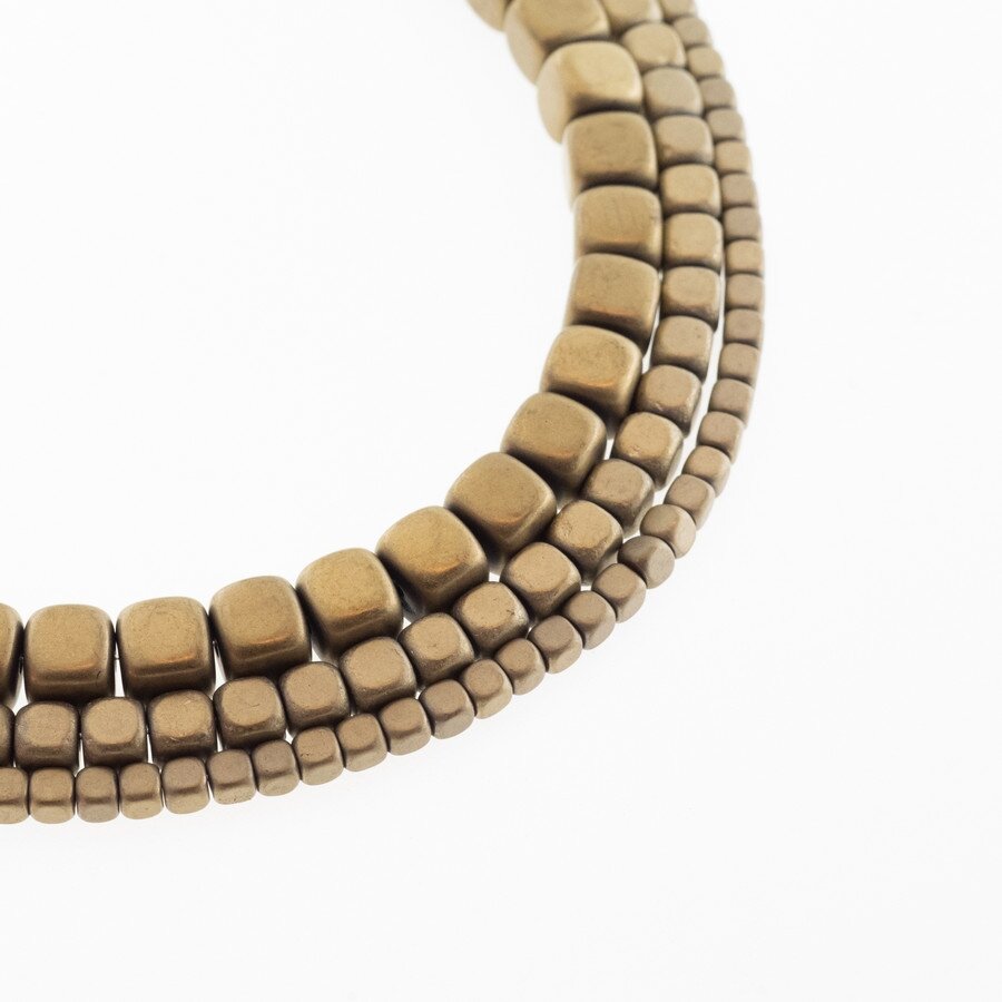 Hematite, Reconstituted, Matte Rounded Cube Bead, Khaki Gold, 39-40 cm/strand, 2, 3, 4, 6, 8 mm Hematite, Reconstituted, Matte Rounded Cube Bead, Khaki Gold, 39-40 cm/strand, 2, 3, 4, 6, 8 mm
