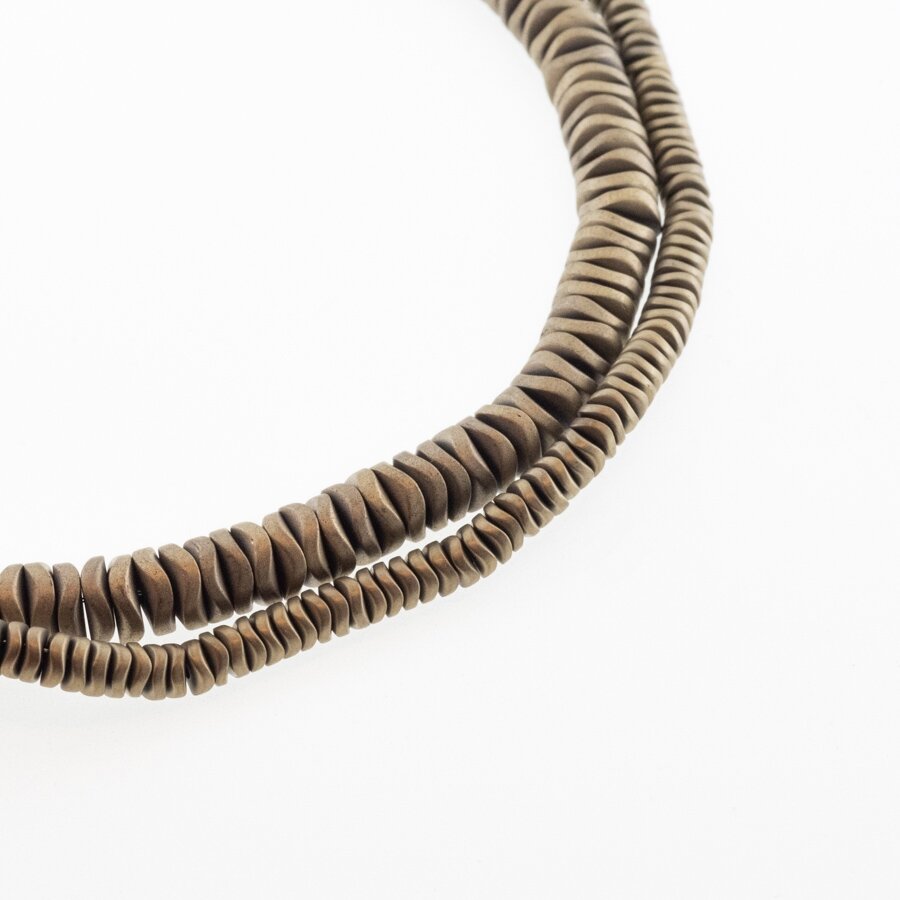 Hematite, Reconstituted, Matte Bended Round Rondelle Bead, Khaki Gold, 39-40 cm/strand, 4x1, 6x1 mm Hematite, Reconstituted, Matte Bended Round Rondelle Bead, Khaki Gold, 39-40 cm/strand, 4x1, 6x1 mm