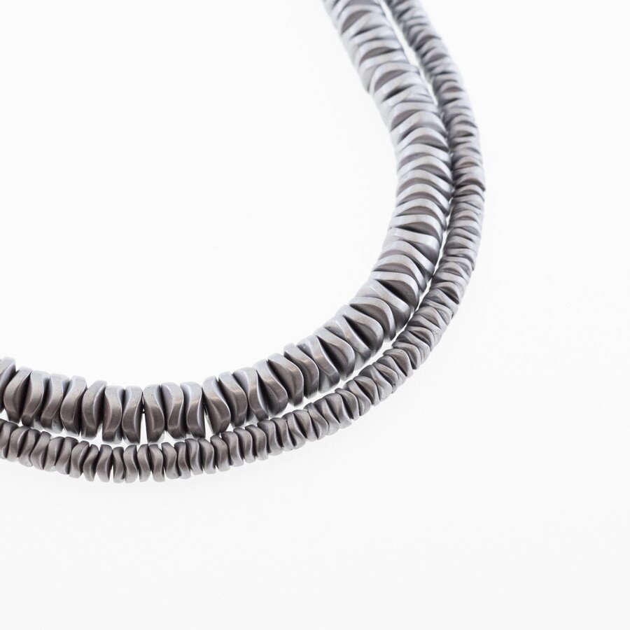 Hematite, Reconstituted, Matte Bended Round Rondelle Bead, Nickel Grey, 39-40 cm/strand, 4x1, 6x1 mm Hematite, Reconstituted, Matte Bended Round Rondelle Bead, Nickel Grey, 39-40 cm/strand, 4x1, 6x1 mm