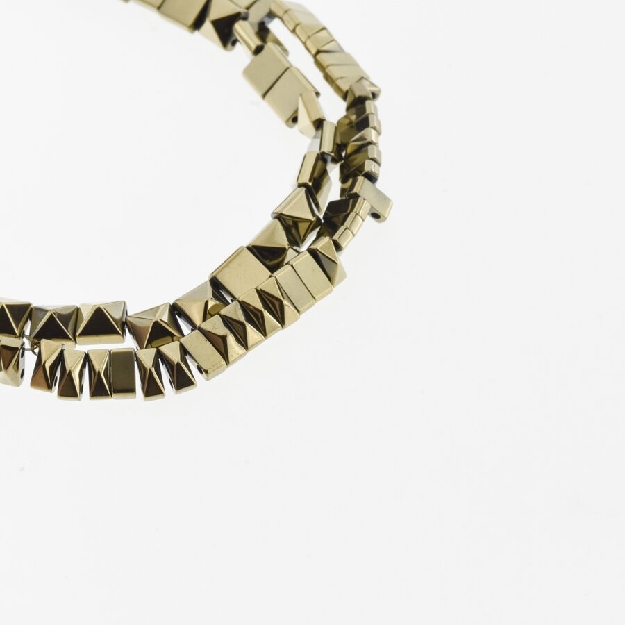 Hematite, Reconstituted, Pyramid Bead, Double Drilled, Khaki Gold, 39-40 cm/strand, 6x3, 6x6 mm Hematite, Reconstituted, Pyramid Bead, Double Drilled, Khaki Gold, 39-40 cm/strand, 6x3, 6x6 mm