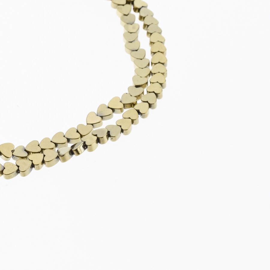 Hematite, Reconstituted, Flat Heart Bead, Khaki Gold, 39-40 cm/strand, 4, 6 mm Hematite, Reconstituted, Flat Heart Bead, Khaki Gold, 39-40 cm/strand, 4, 6 mm