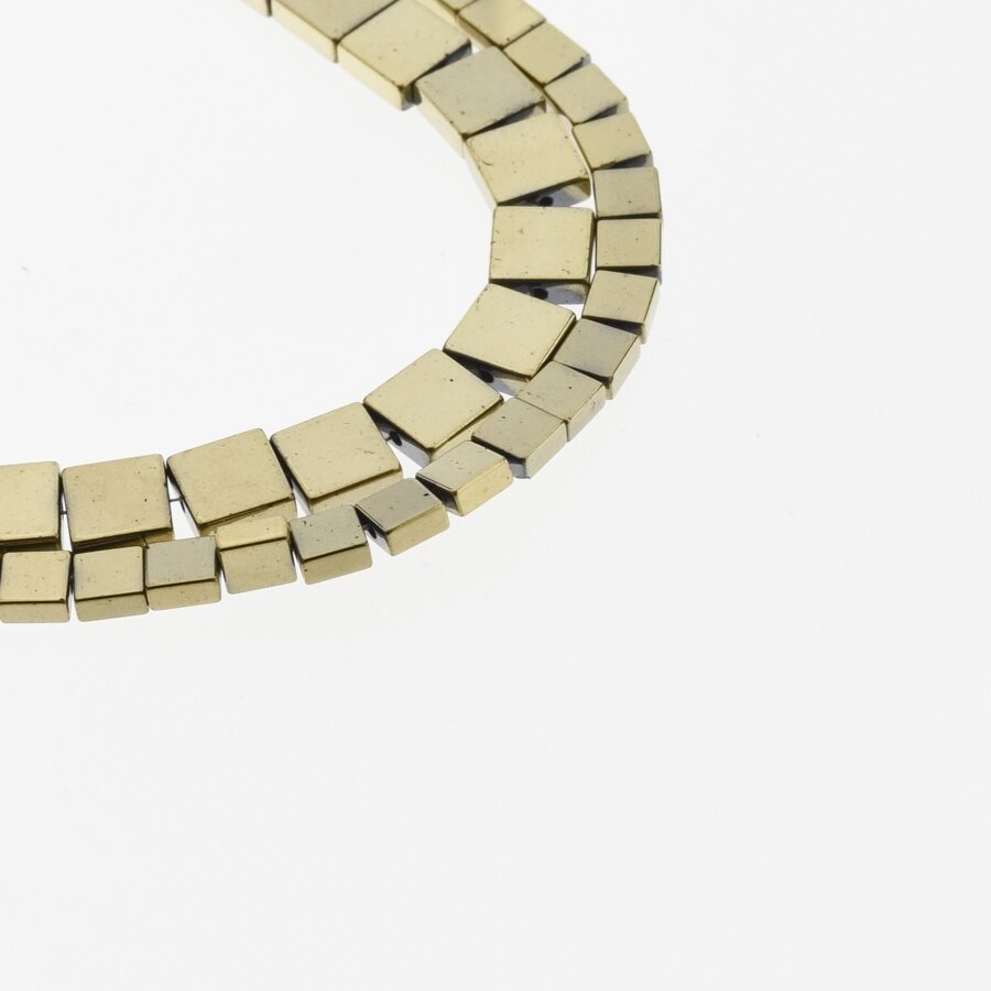 Hematite, Reconstituted, Flat Square Bead, Khaki Gold, 39-40 cm/strand, 4, 6 mm Hematite, Reconstituted, Flat Square Bead, Khaki Gold, 39-40 cm/strand, 4, 6 mm