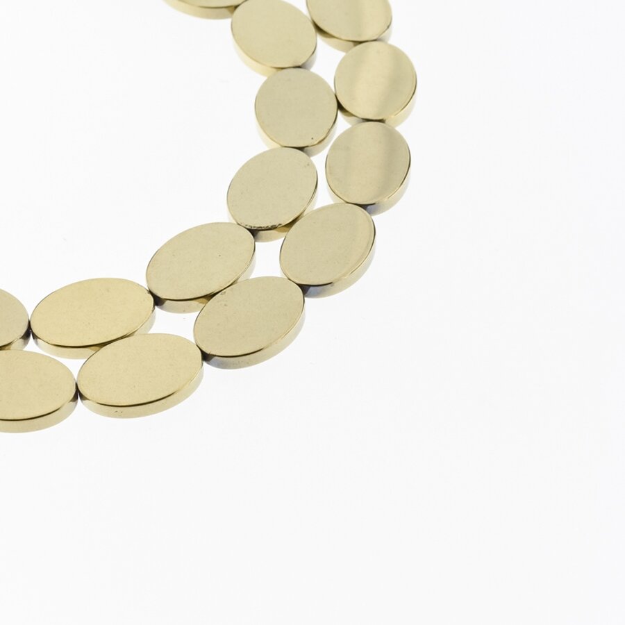 Hematite, Reconstituted, Flat Oval Bead, Khaki Gold, 39-40 cm/strand, 13x18 mm