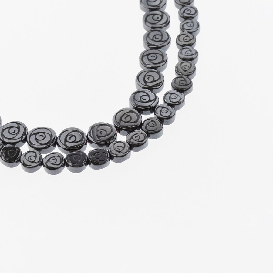 Hematite, Reconstituted, Flat Rose Bead, Black, 39-40 cm/strand, 6 mm Hematite, Reconstituted, Flat Rose Bead, Black, 39-40 cm/strand, 6 mm