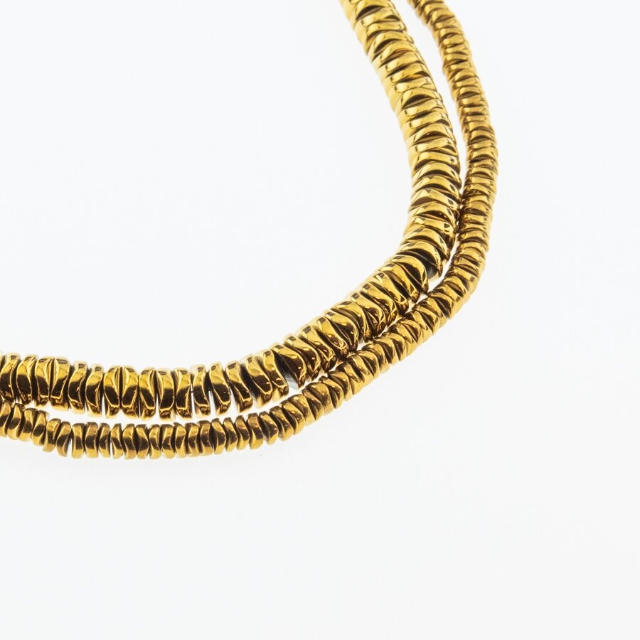 Hematite, Reconstituted, Bended Round Rondelle Bead, Dark Gold, 39-40 cm/strand, 4x1 mm Hematite, Reconstituted, Bended Round Rondelle Bead, Dark Gold, 39-40 cm/strand, 4x1 mm