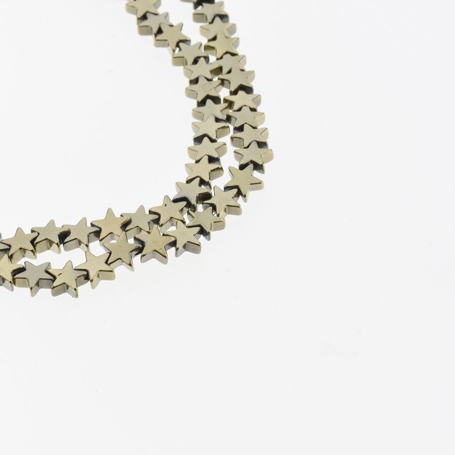 Hematite, Reconstituted, Star Bead, Khaki Gold, 39-40 cm/strand, 4, 6, 8 mm Hematite, Reconstituted, Star Bead, Khaki Gold, 39-40 cm/strand, 4, 6, 8 mm