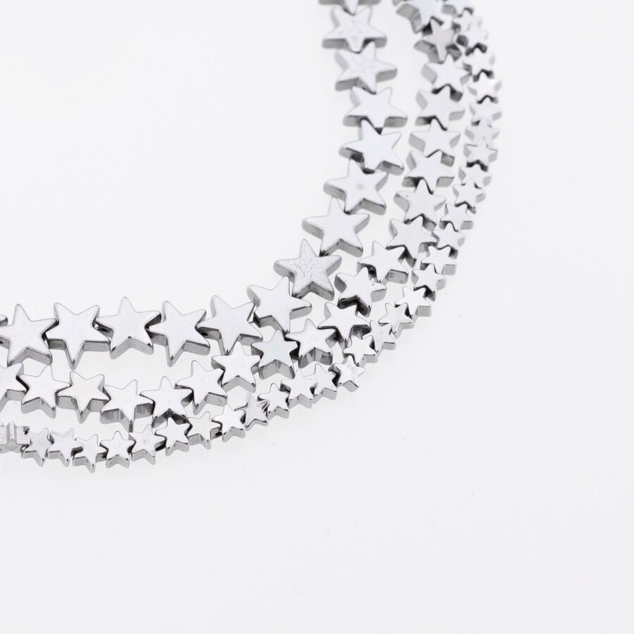 Hematite, Reconstituted, Star Bead, Nickel Grey, 39-40 cm/strand, 4, 6, 8 mm Hematite, Reconstituted, Star Bead, Nickel Grey, 39-40 cm/strand, 4, 6, 8 mm