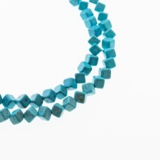 Howlite, Imitation, Dyed, Diagonally Drilled Cube Bead, Turquoise Blue, 37-39 cm/strand, 6 mm
