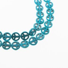 Howlite, Imitation, Dyed, Peace Sign Bead, Turquoise Blue, 37-39 cm/strand, 12 mm