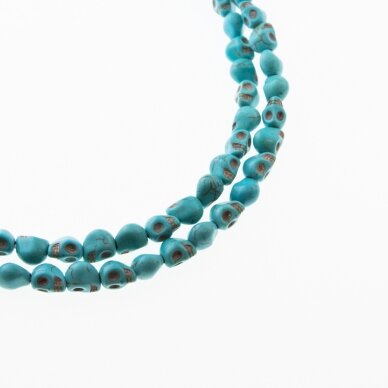 Howlite, Imitation, Dyed, Scull Bead, Turquoise Blue, 37-39 cm/strand, 6x8 mm