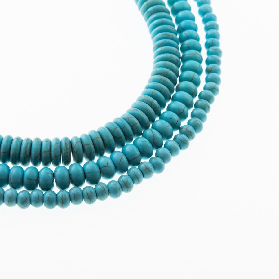 Howlite, Imitation, Dyed, Abacus Rondelle Bead, Turquoise Blue, 37-39 cm/strand, 6x4, 8x5, 10x3, 10x6 mm Howlite, Imitation, Dyed, Abacus Rondelle Bead, Turquoise Blue, 37-39 cm/strand, 6x4, 8x5, 10x3, 10x6 mm