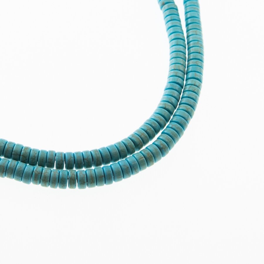 Howlite, Imitation, Dyed, Heishi Rondelle Bead, Turquoise Blue, 37-39 cm/strand, 6x3 mm Howlite, Imitation, Dyed, Heishi Rondelle Bead, Turquoise Blue, 37-39 cm/strand, 6x3 mm