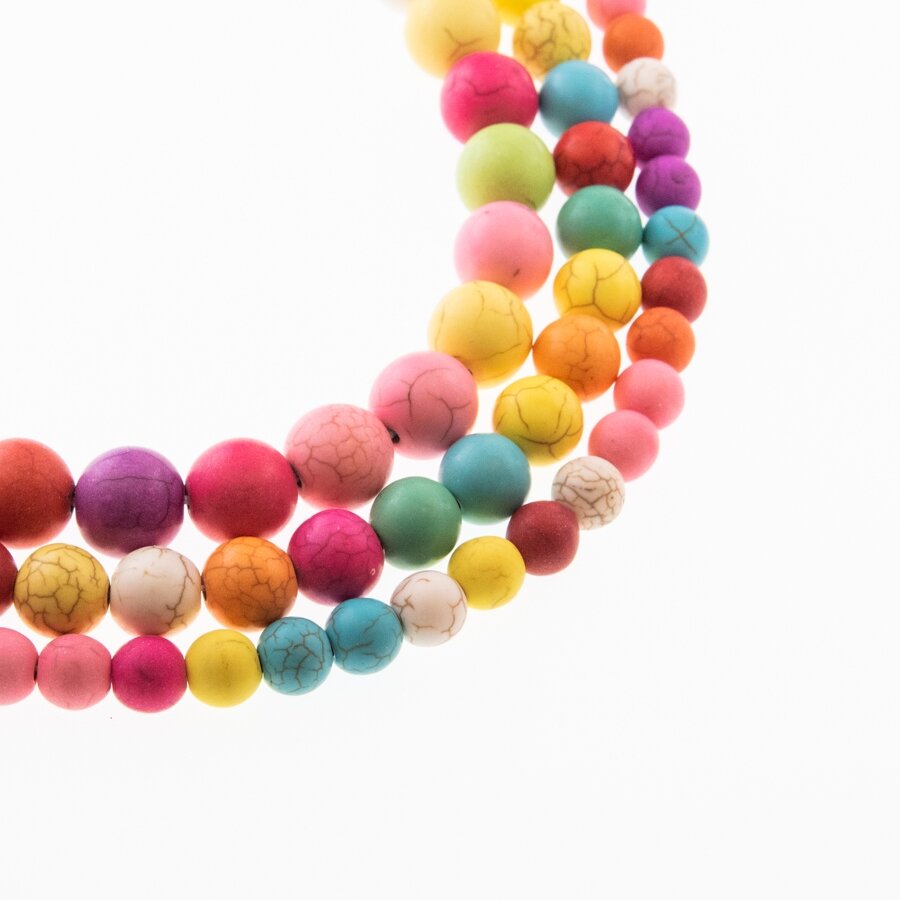 Howlite, Imitation, Dyed, Matte Round Bead, Mixed Colors, 37-39 cm/strand, 4, 6, 8, 10, 12 mm Howlite, Imitation, Dyed, Matte Round Bead, Mixed Colors, 37-39 cm/strand, 4, 6, 8, 10, 12 mm