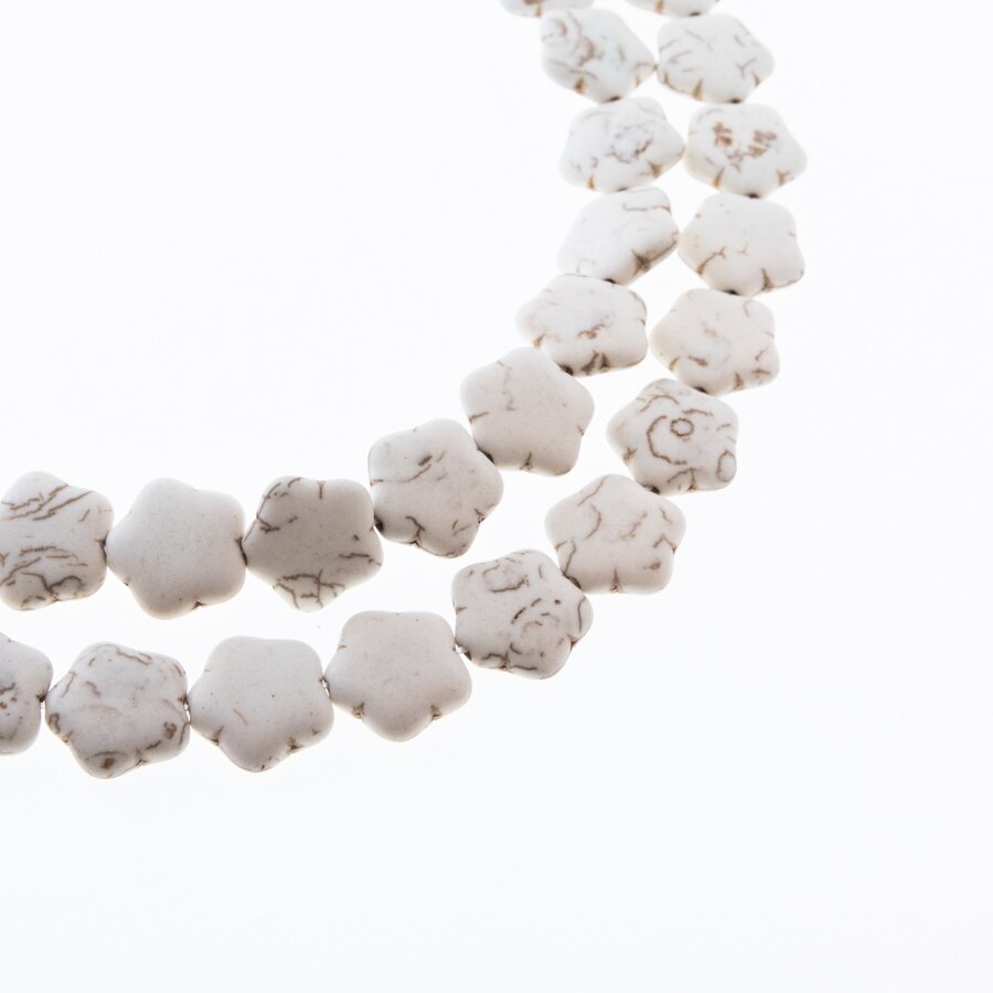 Howlite, Imitation, Puffed Flower Bead, Beige, 37-39 cm/strand, 15 mm Howlite, Imitation, Puffed Flower Bead, Beige, 37-39 cm/strand, 15 mm