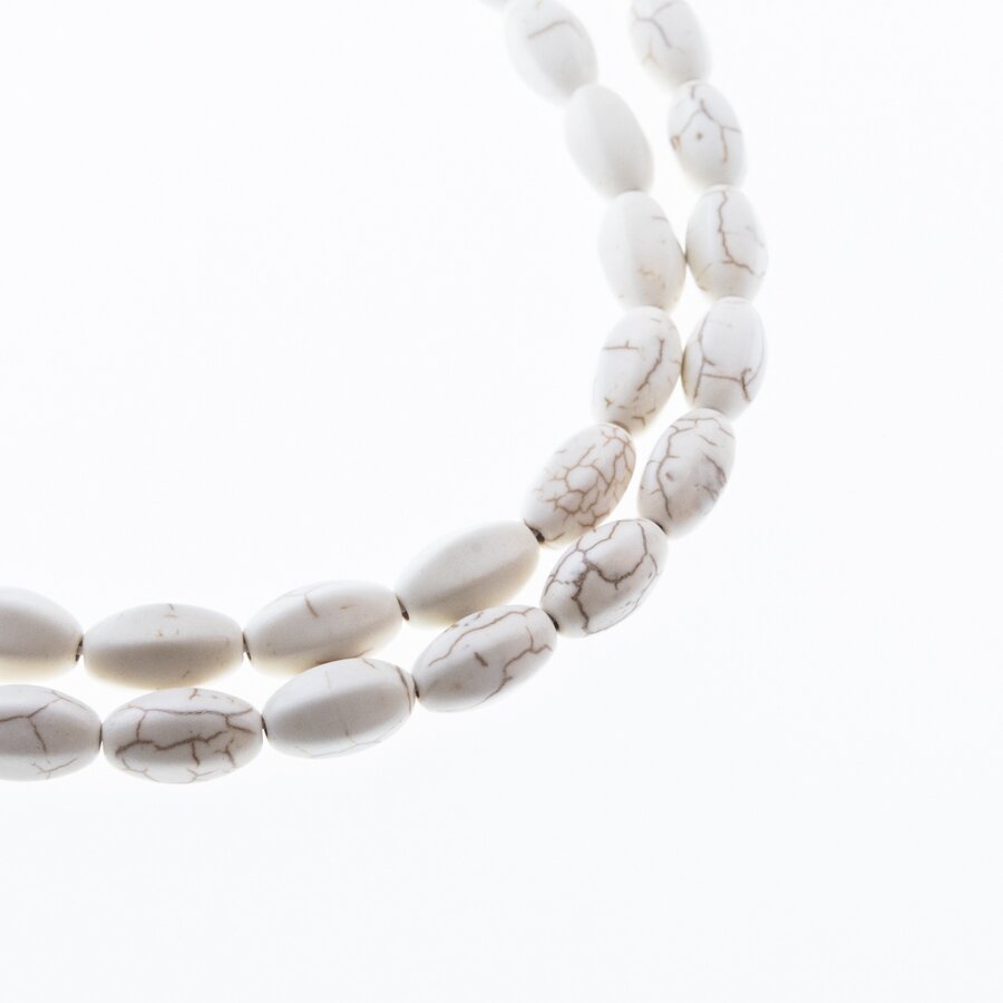 Howlite, Imitation, Six-sided Oval Bead, Beige, 37-39 cm/strand, 8x14 mm Howlite, Imitation, Six-sided Oval Bead, Beige, 37-39 cm/strand, 8x14 mm