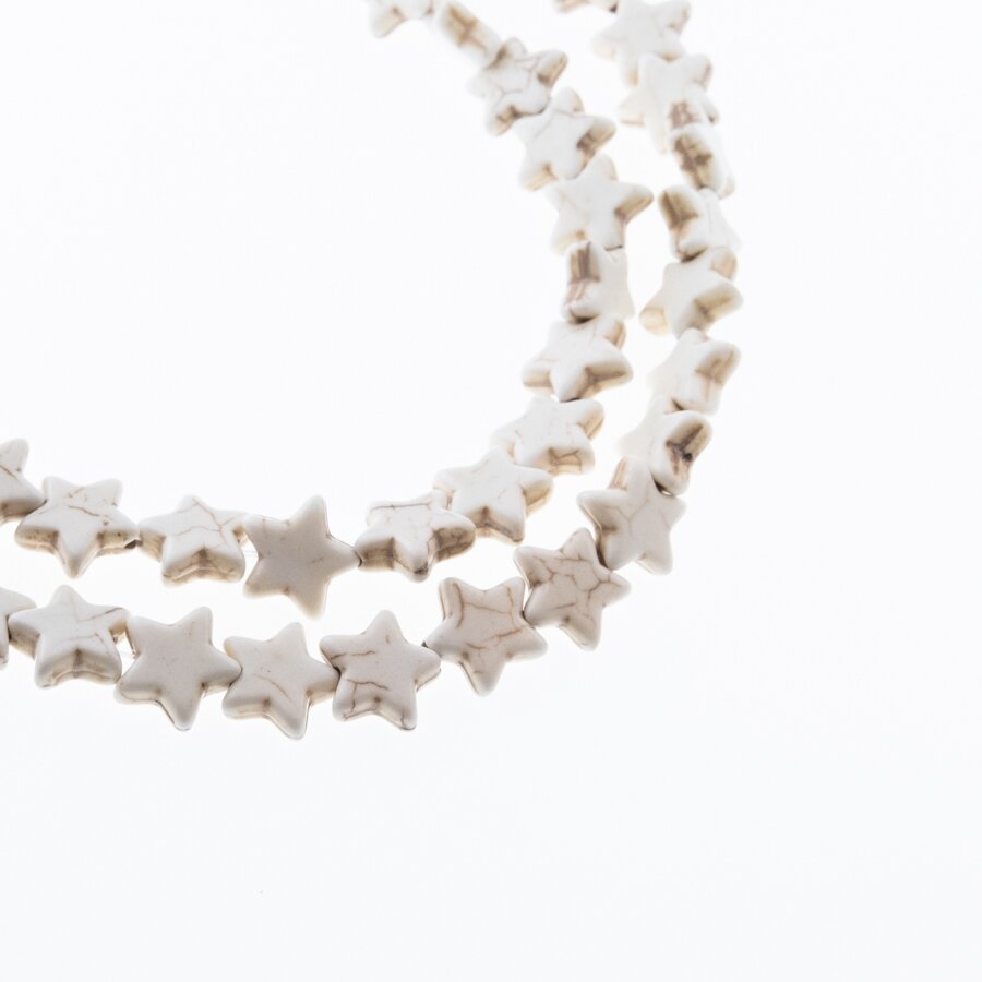 Howlite, Imitation, Star Bead, Beige, 37-39 cm/strand, 12 mm