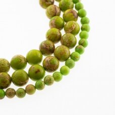 Impression Jasper (Chinese Yellow Wax Stone), Natural, Dyed, Round Bead, Lime Green, 37-39 cm/strand, 4, 6, 8, 10, 12 mm