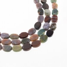 Indian Agate, Natural, B Grade, Flat Oval Bead, Green, 37-39 cm/strand, 10x15 mm
