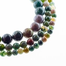 Indian Agate, Natural, B Grade, Round Bead, Green, 37-39 cm/strand, 4, 6, 8, 10, 12, 14 mm